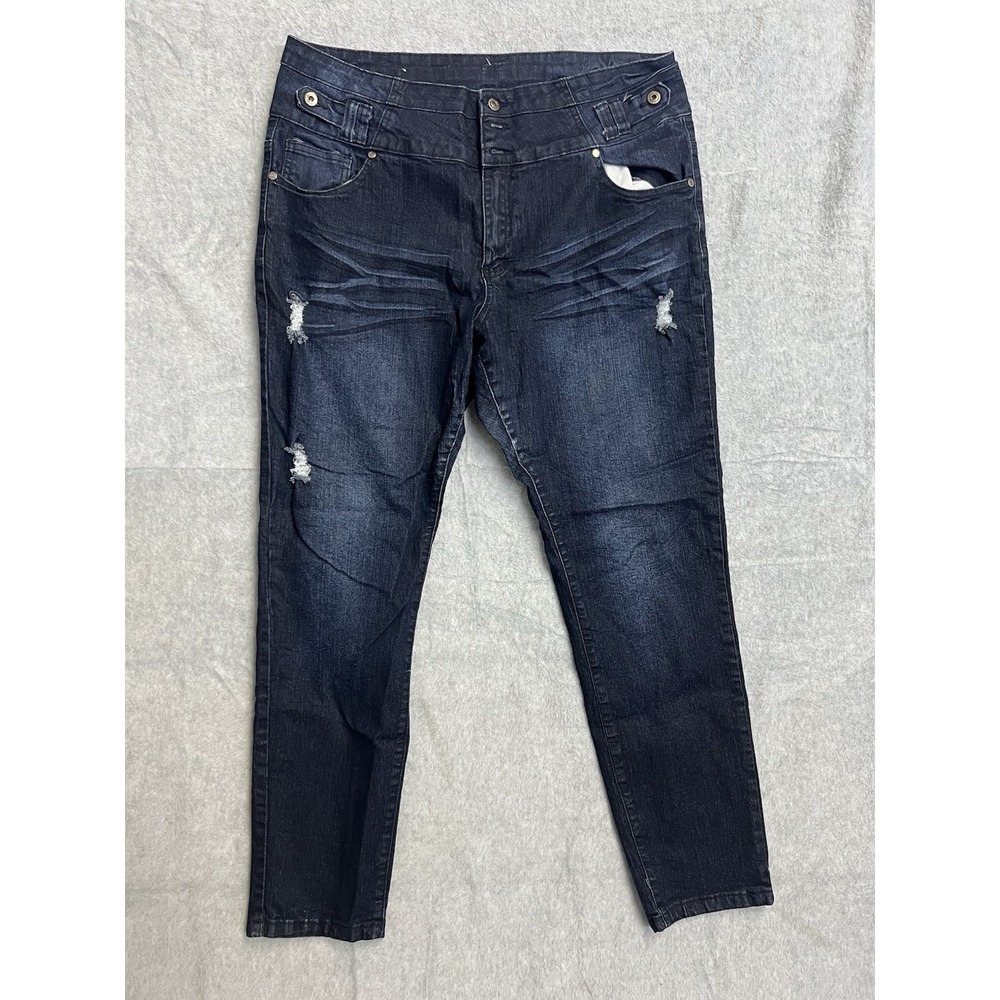 Kenneth Lopez Womens Dark Wash Distressed High Rise Skinny Jeans Size 20 Blue